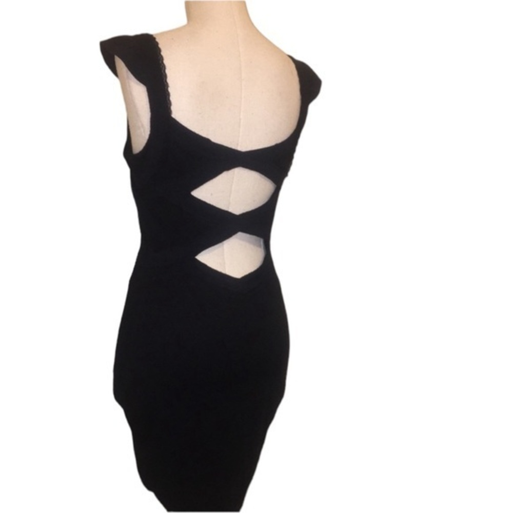 FREE PEOPLE BLACK CUTOUT SLEEVELESS STRETCH BODYCON RUFFLE SLEEVE DRESS S